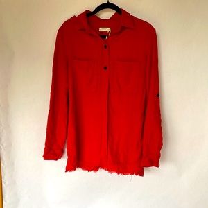 Red Zara Woman Button-up Blouse